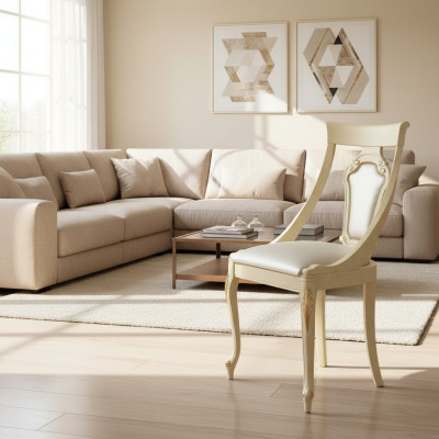 Eetkamerstoel Stoel Eetkamer Stoelen Hout Design Stijl Barok Beige Rug Zitvlak