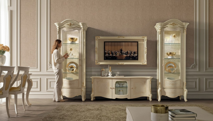 Klassieke vitrinekast Luxe kast Hout Italiaanse stijl meubels Glas Nieuw.