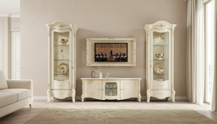 Klassieke vitrinekast Luxe kast Hout Italiaanse stijl meubels Glas Nieuw.