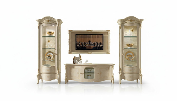 Klassieke vitrinekast Luxe kast Hout Italiaanse stijl meubels Glas Nieuw.