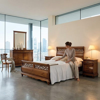 Slaapkamermeubelset 4-delig Bed 2 nachtkastjes Ladenkast Massief hout Designmeubels