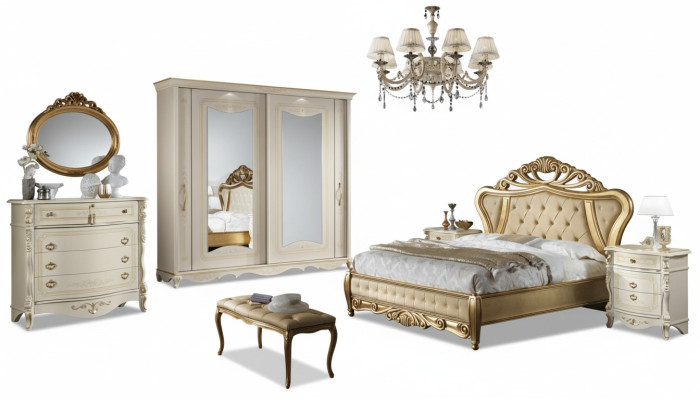 Tweepersoonsbed Slaapkamermeubels Kast Nachtkastje met laden Commode 5-delig
