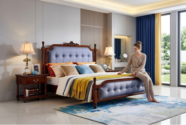 Bed Luxe Slaapkamer Tweepersoonsbed Hout Gestoffeerd Bedframe Chesterfield
