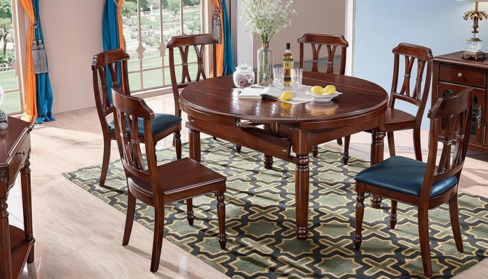 Set compleet eettafel + 6 stoelen eetkamer groep houten tafel