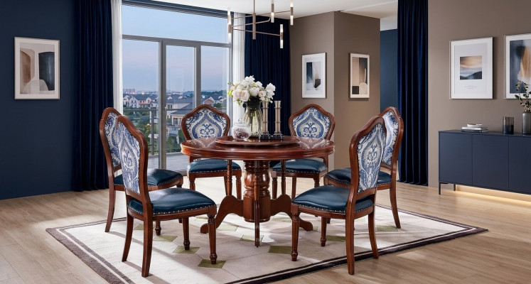 Eettafel + 6x Stoelen Eetkamerset Eetkamergroep Tafel Meubel Design 7-delig