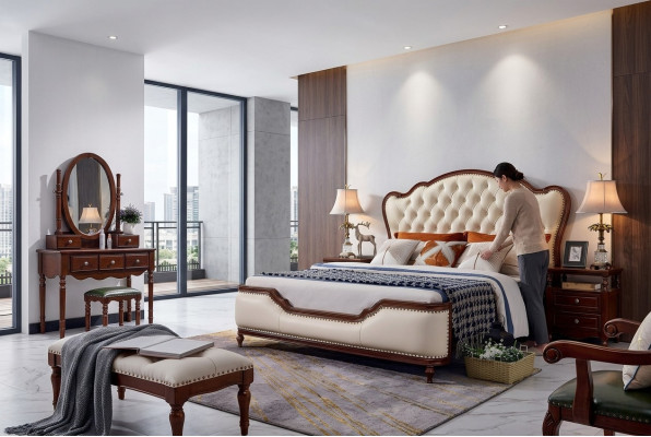 Tweepersoonsbed bedframe houten bed dubbele slaapkamer wit klassiek nieuw