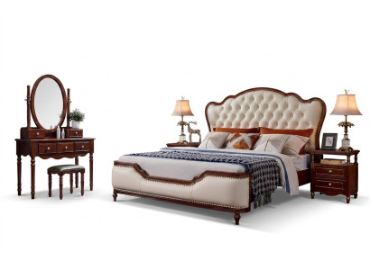Bed 2x Nightstands Dressing table Bench Bedroom Luxury Wood 6-piece set.