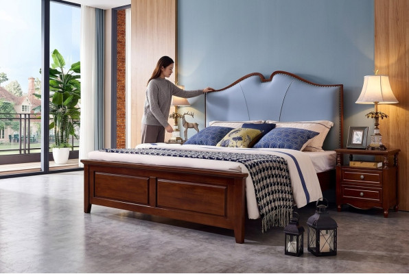 Tweepersoons luxe slaapkamer houten bed gestoffeerd bedframe meubels
