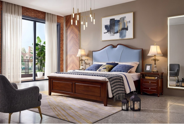 Tweepersoons luxe slaapkamer houten bed gestoffeerd bedframe meubels