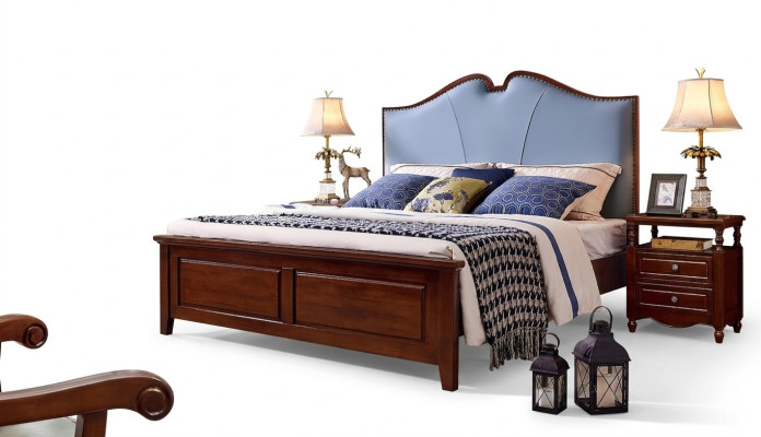 Tweepersoons luxe slaapkamer houten bed gestoffeerd bedframe meubels