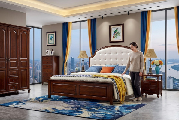 Luxe set 3-delige bed 2 nachtkastjes slaapkamer bedden houten bedframe