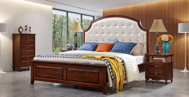 Luxe set 3-delige bed 2 nachtkastjes slaapkamer bedden houten bedframe