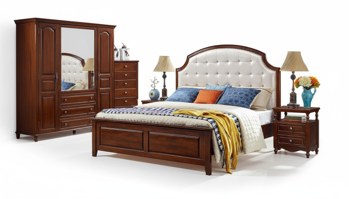 Luxe set 3-delige bed 2 nachtkastjes slaapkamer bedden houten bedframe