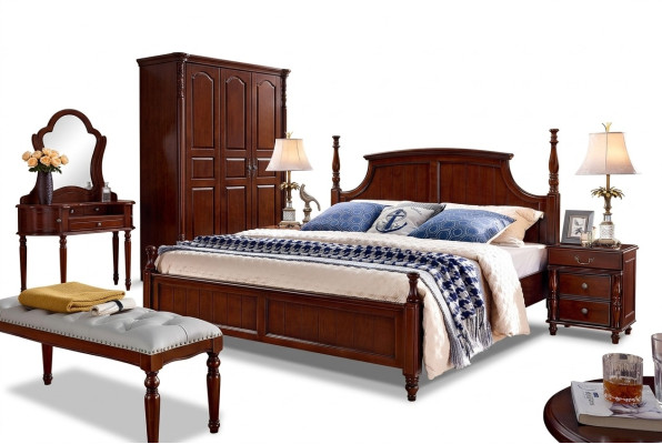 Bedden Massief Tweepersoonsbed Bed Meubels Hout Ontwerp Slaapkamer Klassiek