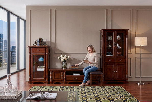 Ontwerp woonwand lowboard tv-meubel 2 vitrinekasten 3-delig set klassieke stijl