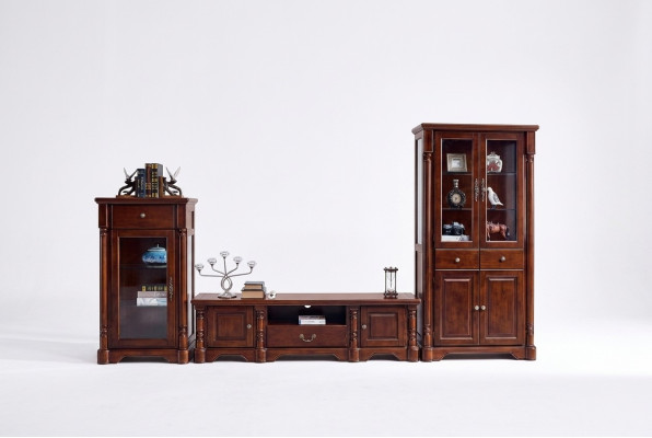 Ontwerp woonwand lowboard tv-meubel 2 vitrinekasten 3-delig set klassieke stijl