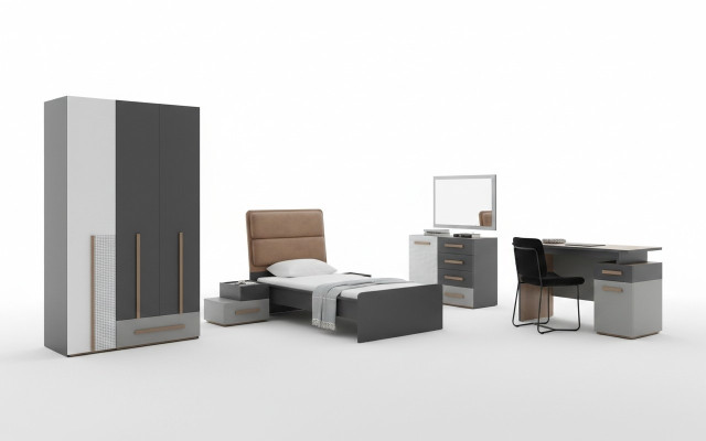 Jongerenkamer bed kledingkast commode bureau kledingkast 5-delig set