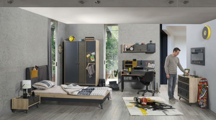 Jeugdkinderkamer nachtkastje kast modern slaapkamer ladekast tafel 5-delig.