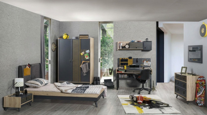 Jeugdkinderkamer nachtkastje kast modern slaapkamer ladekast tafel 5-delig.