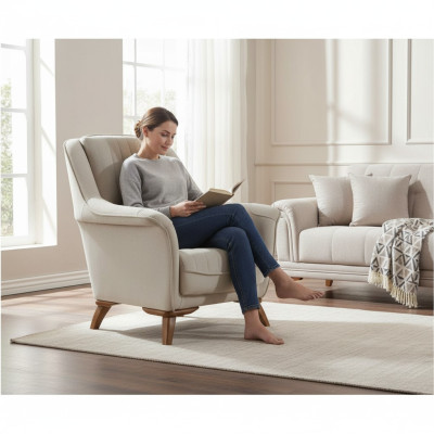 Fauteuil Zit Klassiek Ontwerp Woonkamer Bekleding Eenpersoons Ontspanning Wit