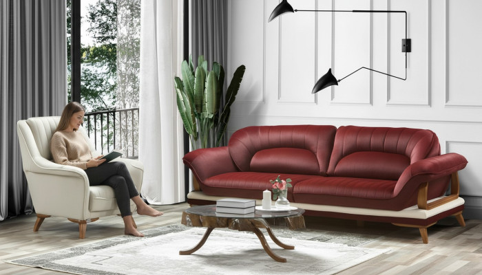 Bank 3-zits design fauteuil gestoffeerde stoel klassiek design driezits