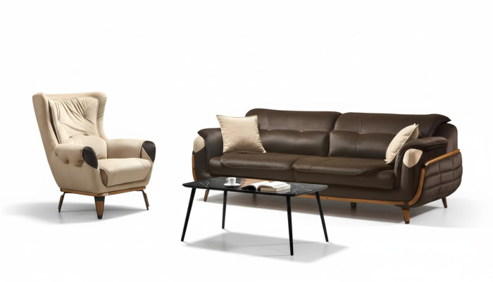Bank 3-zits fauteuil design gestoffeerde stoel klassiek ontwerp woonkamer
