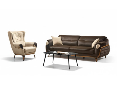 Bank 3-zits fauteuil design gestoffeerde stoel klassiek ontwerp woonkamer