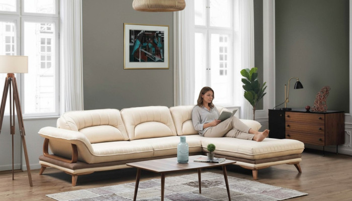 Woonkamer Textiel L-vorm bankstellen Witte hoekbank gestoffeerde meubels - Hoekbankstel