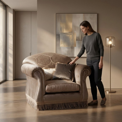 Luxe fauteuil gestoffeerde troon massief hout Italiaanse meubels eenpersoons landelijke stijl