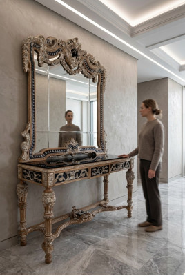 Klassieke spiegel kaptafel console tafel Bruin hout Slaapkamer meubels Nieuw