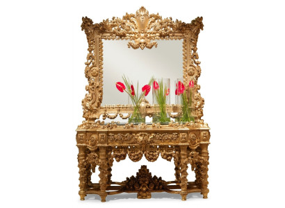 Console Sideboard Tafel Ladenkast Echt hout Snijwerk Spiegel Antieke Stijl Italië