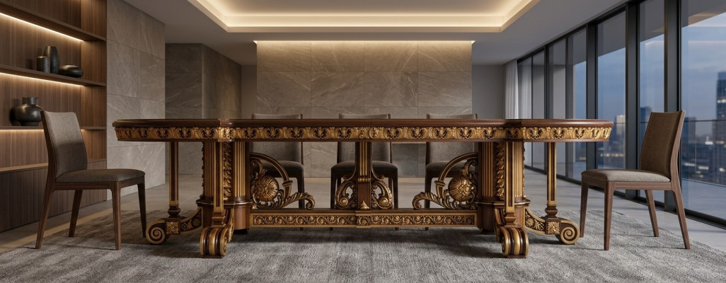 Eettafel Eetkamerblad Gouden Woonkamer Houten Klassieke Tafel Italië Meubels