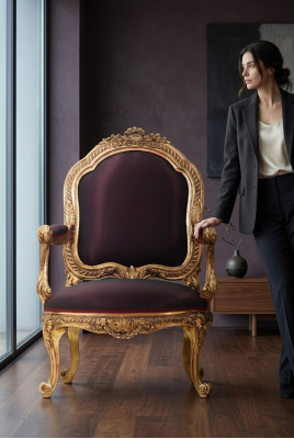 Stoel Troon Barok Rococo Textiel 1-zits Bank Beklede Stoel Italiaanse meubels