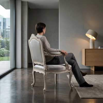 Eetkamerstoelen Luxe fauteuil Stoel Hout Zilver Troon Barok Woonkamermeubels