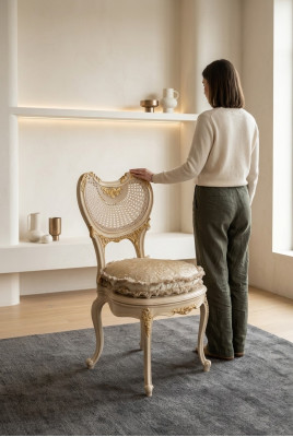 Eetkamerstoel 1-zits fauteuil hout luxe klasse barok rococo meubels design nieuw