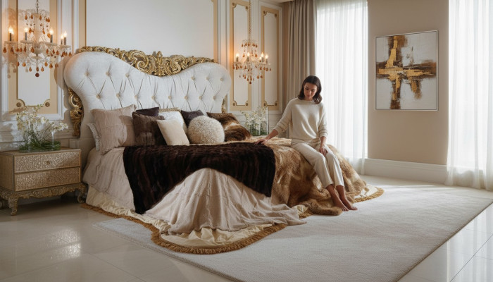 Chesterfield bed hoofdeinde bedden gestoffeerd hotel meubilair inrichting Italiaans.