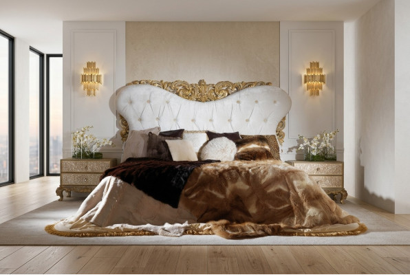 Chesterfield bed hoofdeinde bedden gestoffeerd hotel meubilair inrichting Italiaans.