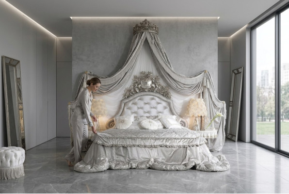 Chesterfield bed zilver luxe slaapkamer bedden Italiaans meubilair ontwerp nieuw.