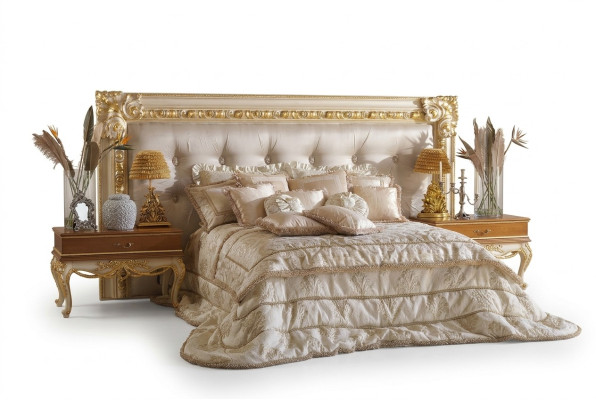Chesterfield bed tweepersoonsbed luxe bedden poster hout Italiaanse meubels nieuw