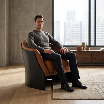 Fauteuil Woonkamer Stoel Hout Eetkamer Fauteuil Stoelen Eénzitter Leder Italië Nieuw