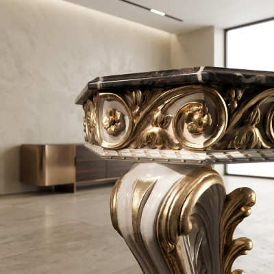 Designer salontafel met marmeren blad in klassieke stijl.
