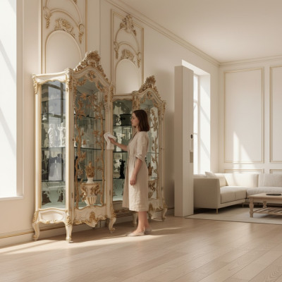 Vitrine glazen kast kasten plank hout vitrine modern design woonkamer nieuw