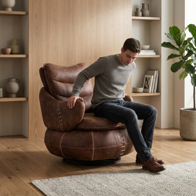Fauteuil Zitklassiek design Woonkamer gestoffeerde éénzitter Lederen stijl Meubels Luxe