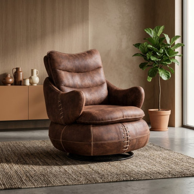 Fauteuil Zitklassiek design Woonkamer gestoffeerde éénzitter Lederen stijl Meubels Luxe