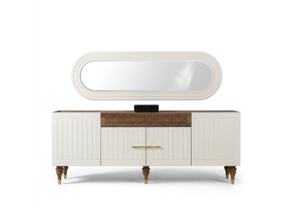Kast lades hout dressoir spiegel massief laden woonkamer.