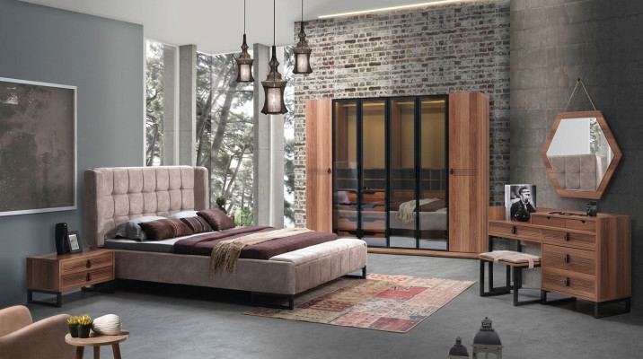 Slaapkamer set 5-delig luxe bed 2x nachtkastje commode kledingkast hout nieuw