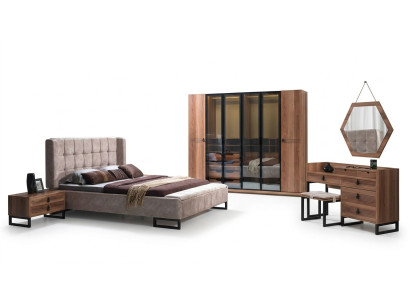 Slaapkamer set 5-delig luxe bed 2x nachtkastje commode kledingkast hout nieuw