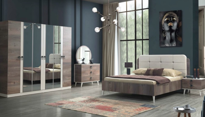 Volledige slaapkamer Bed Bank Kaptafel Kledingkast Nachtkastje 5 delen.