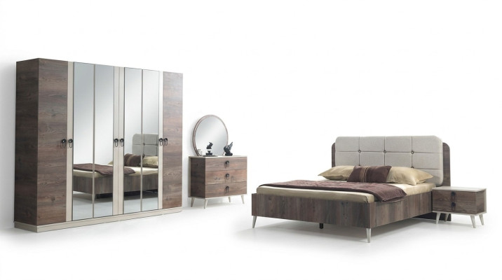 Volledige slaapkamer Bed Bank Kaptafel Kledingkast Nachtkastje 5 delen.
