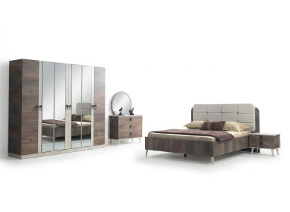 Volledige slaapkamer Bed Bank Kaptafel Kledingkast Nachtkastje 5 delen.